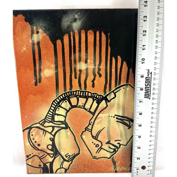 Matt Marsango Down Original Acrylic Spray Paint Robot Figure 11x14 Canvas Signed - Picture 4 of 5